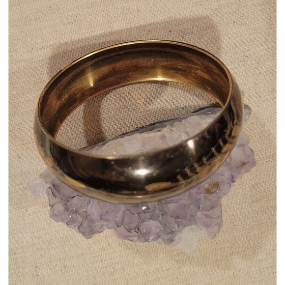 Vintage Blackened Oxidized Etched Floral Design Brass Bangle Bracelet - Picture 8 of 10